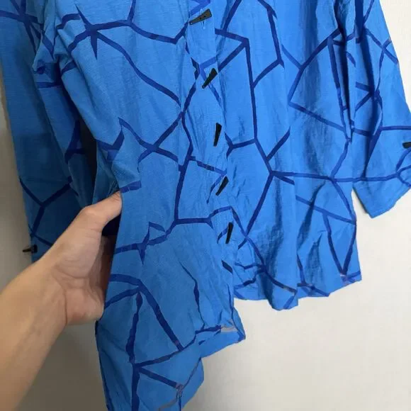 New Ali Miles Medium Blue Black Artsy Lagenlook Textured 3/4 Sleeve Art To Wear - Picture 4 of 14